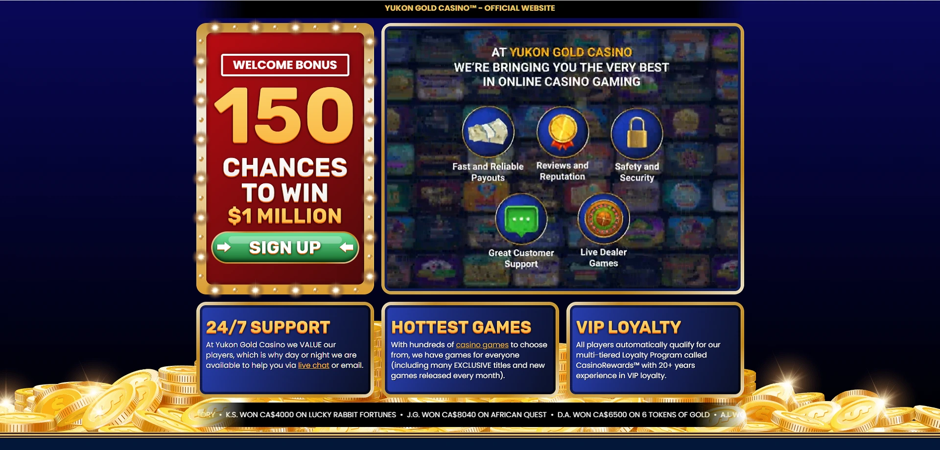 Yukon Gold Casino Canada gaming environment with slots and table games